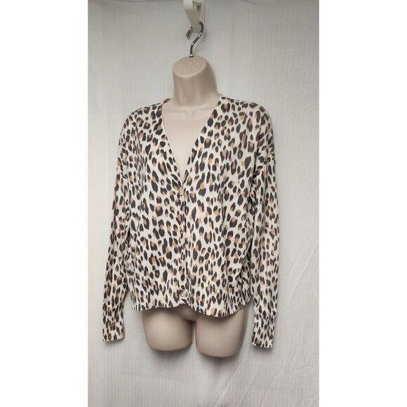 LOFT Leopard Print V-Neck Cardigan Sweater Women Color Cream/Gray Size Small - Picture 8 of 9